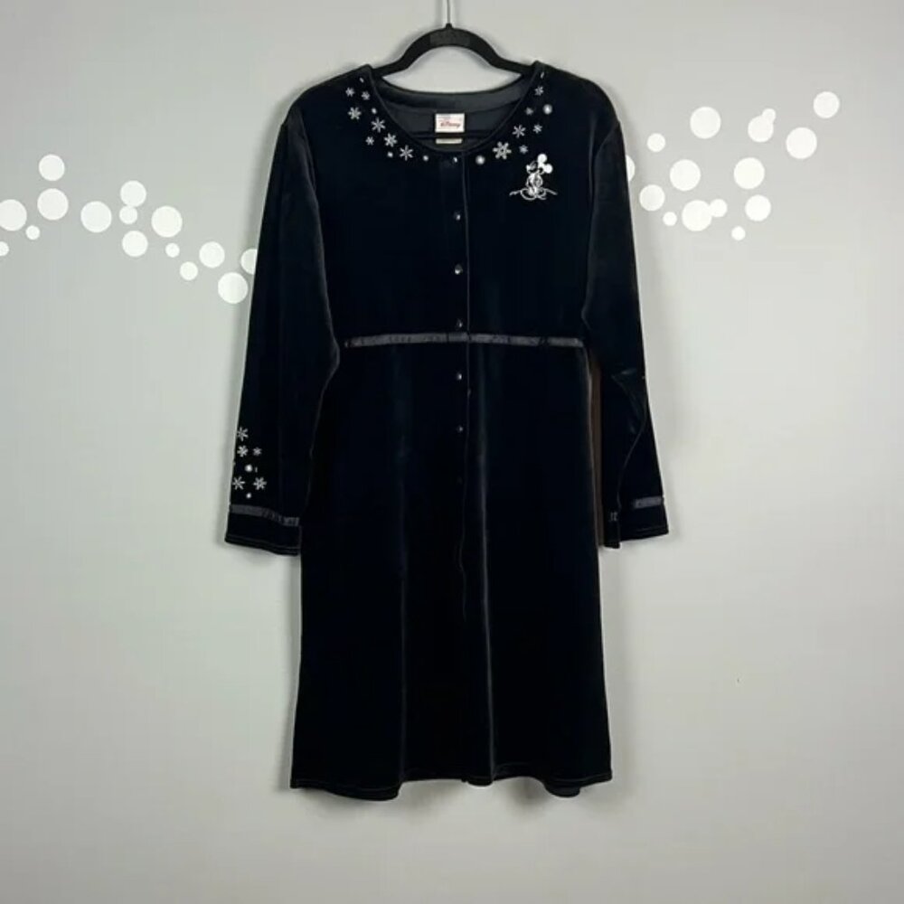 Disney Store Mickey Mouse Velour Snowflake Button Front Girls Dress M
